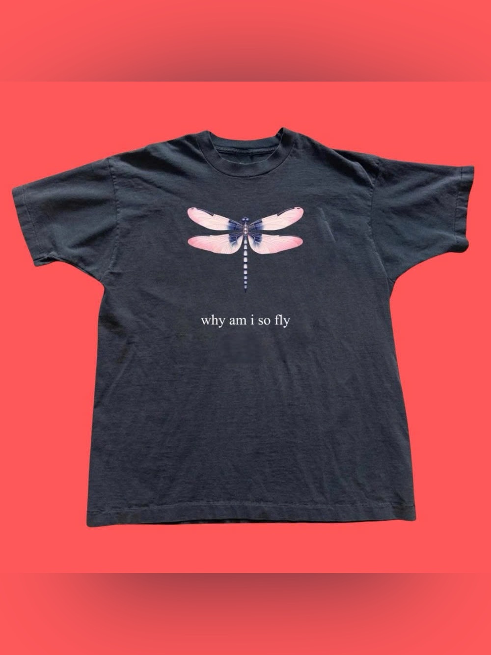 Kids Black Graphic Tee with Pink Dragonfly